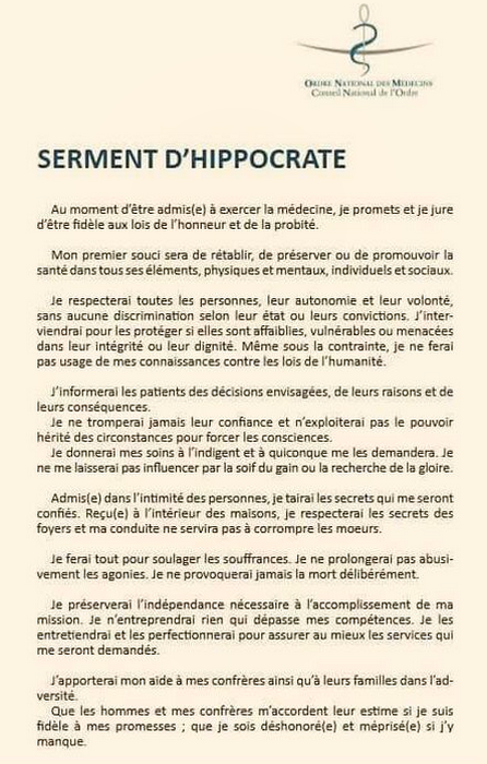 SERMENT D’HIPPOCRATE …